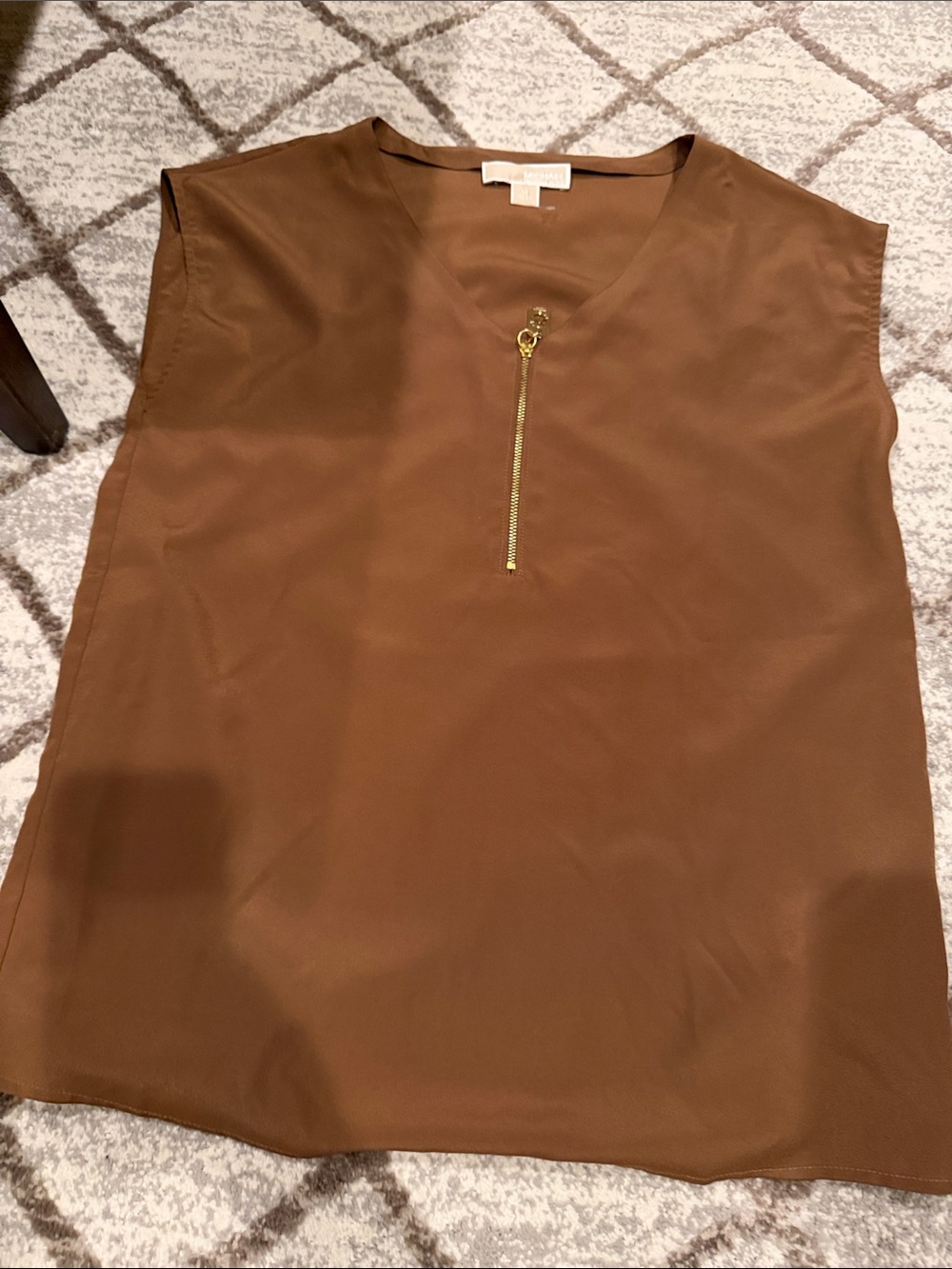 MICHAEL Michael Kors Brown V-Neck Sleeveless Camisole with Gold Zip